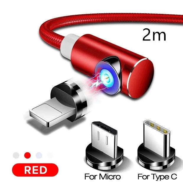 Black magnetic USB charging cable with aluminium connectors for Micro USB, Type C, and Lightning phones.