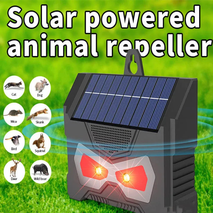Black solar ultrasonic animal repeller for outdoor garden pest control