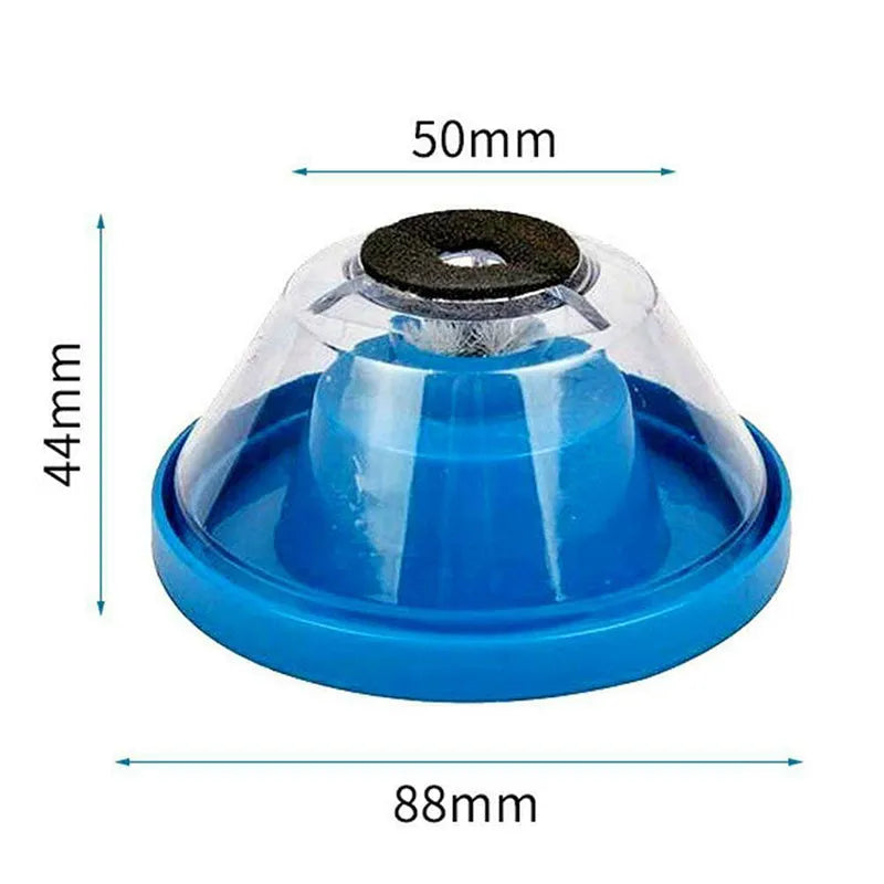 Blue plastic electric drill duster bowl with sponge gasket for capturing dust during drilling