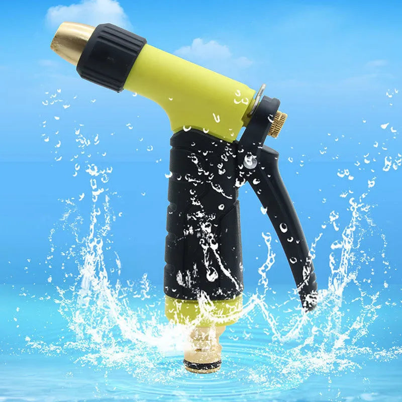 Yellow high pressure water gun with metal tip and TPR handle for car washing and garden watering
