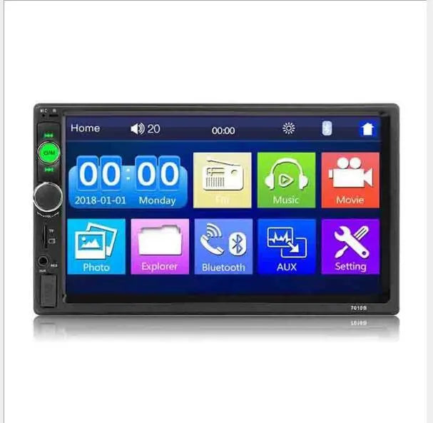 7-inch MP5 Bluetooth car monitor with HD touch screen, DVR system, and remote control in black