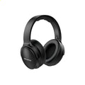 Black foldable wireless Bluetooth 5.0 over-ear headset with 250mAh battery, 15-hour playtime and wired mode