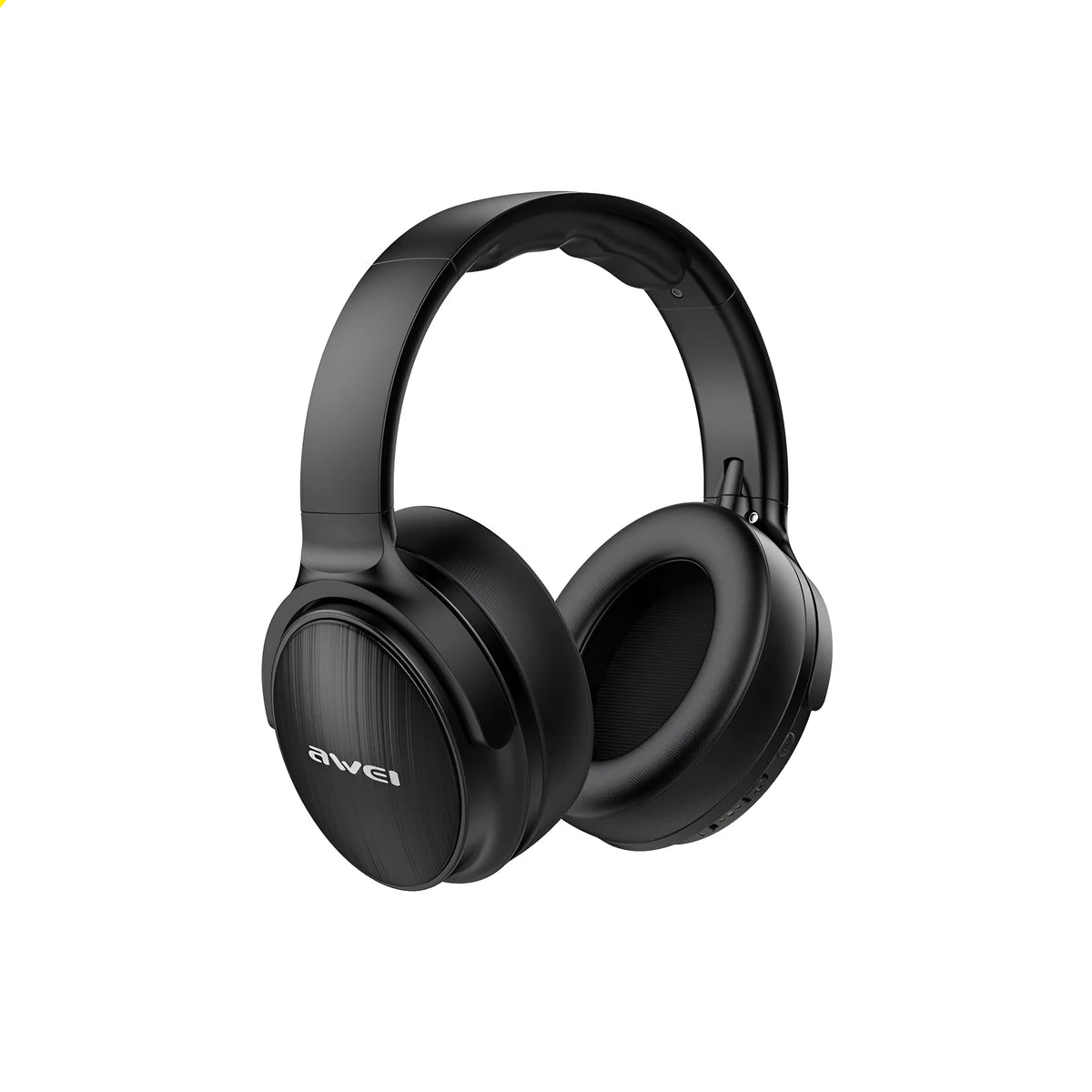 Black foldable wireless Bluetooth 5.0 over-ear headset with 250mAh battery, 15-hour playtime and wired mode