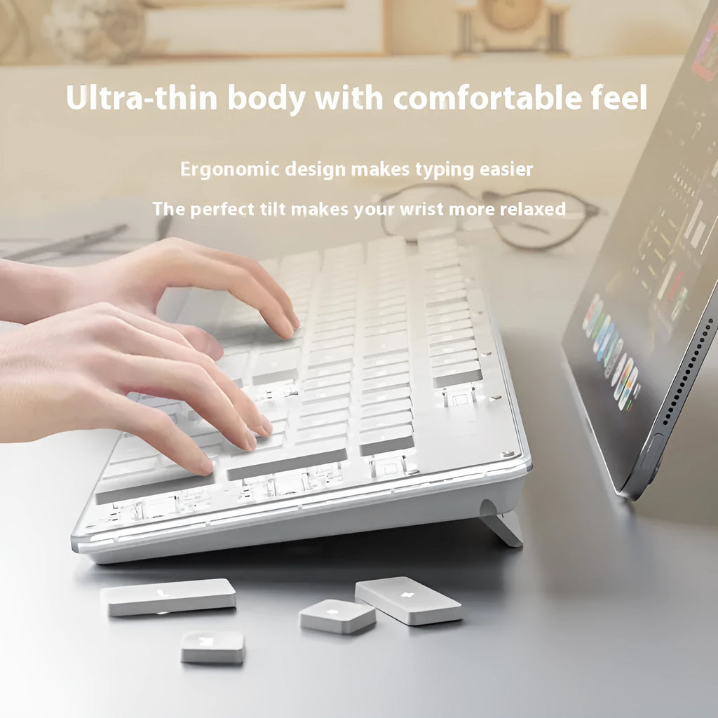 Wired mechanical feeling keyboard with button mute and multiple colour lighting options on desk
