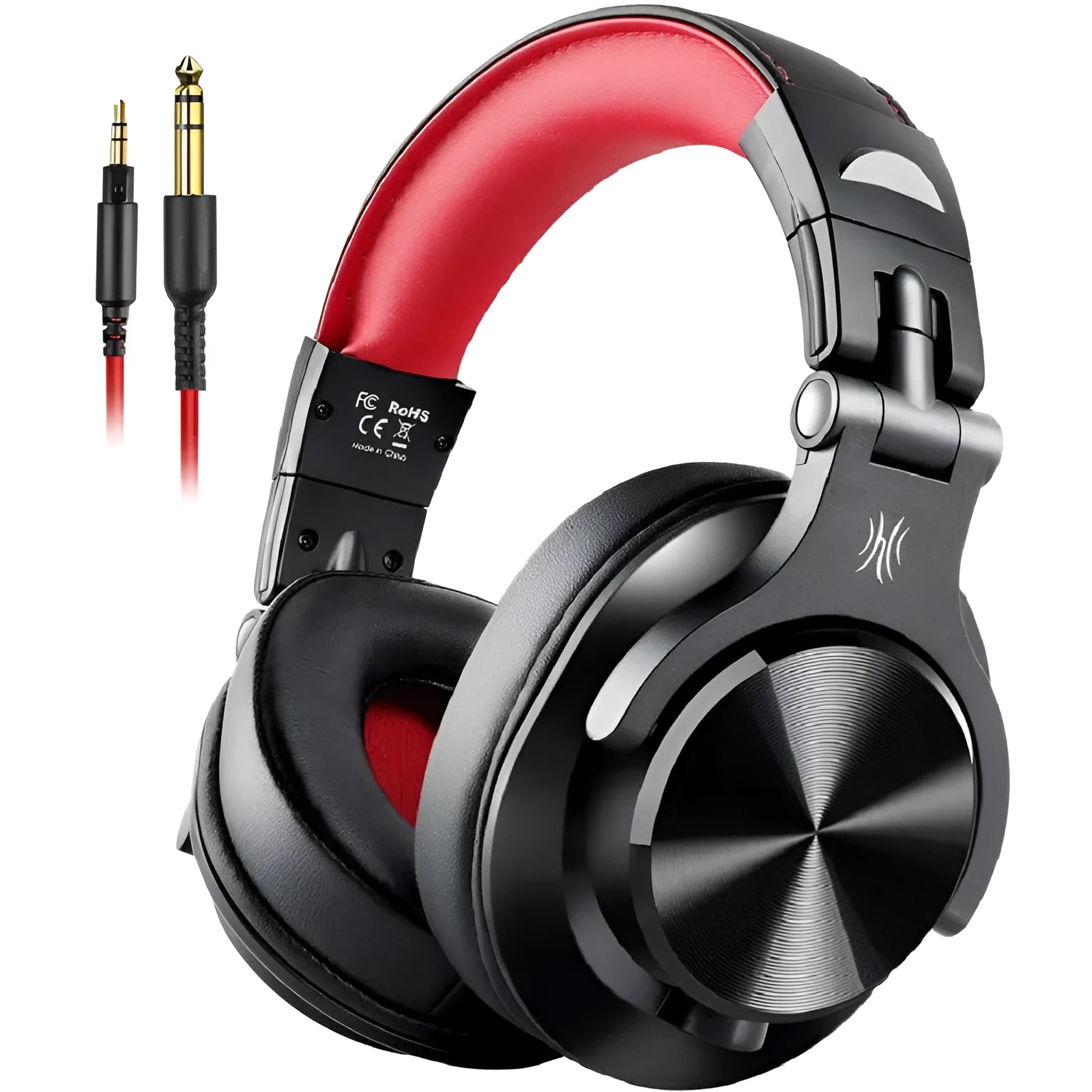 Black OneOdio over-ear headphones with 40mm speaker drivers on a grey background.