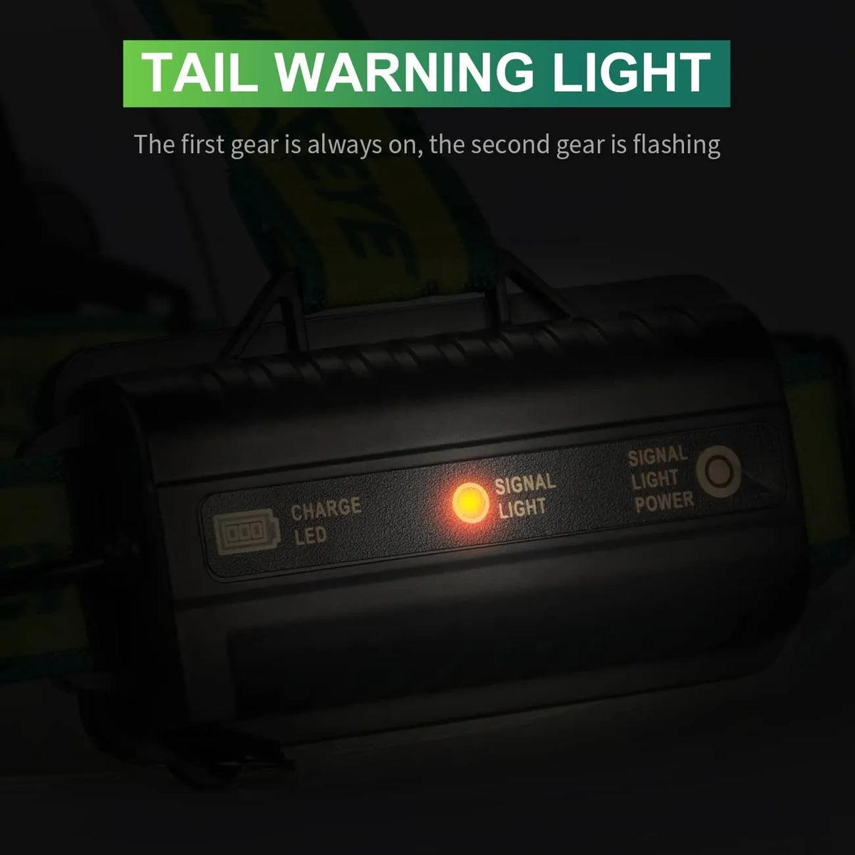 Yellow and black USB rechargeable outdoor headlight with 5 LEDs on an aluminium alloy and ABS plastic housing.
