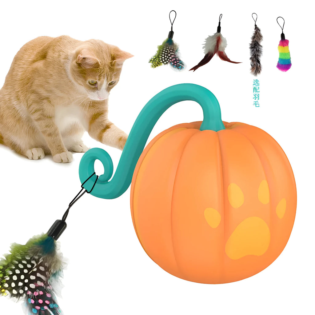 Electric luminous cat toy ball in watermelon green and pink or pumpkin orange and black colour designs