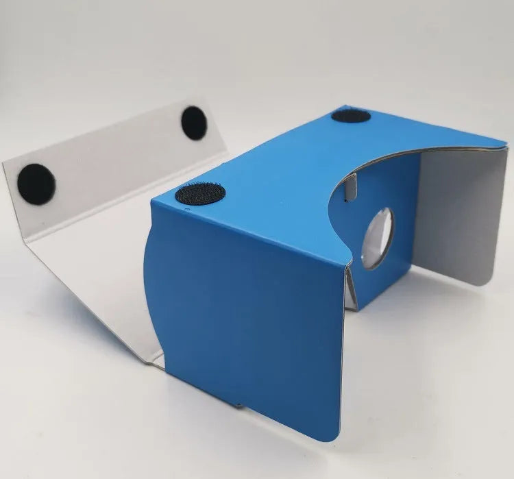 Pink and white cardboard VR glasses headset for smartphones up to 6 inches.