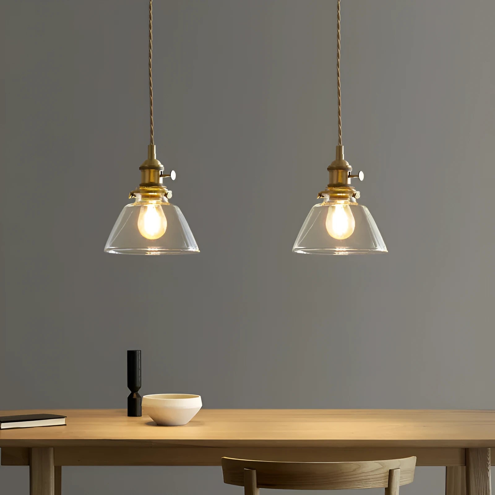 American retro small pendant droplight with warm white bulb and set of six colour filters A to F.
