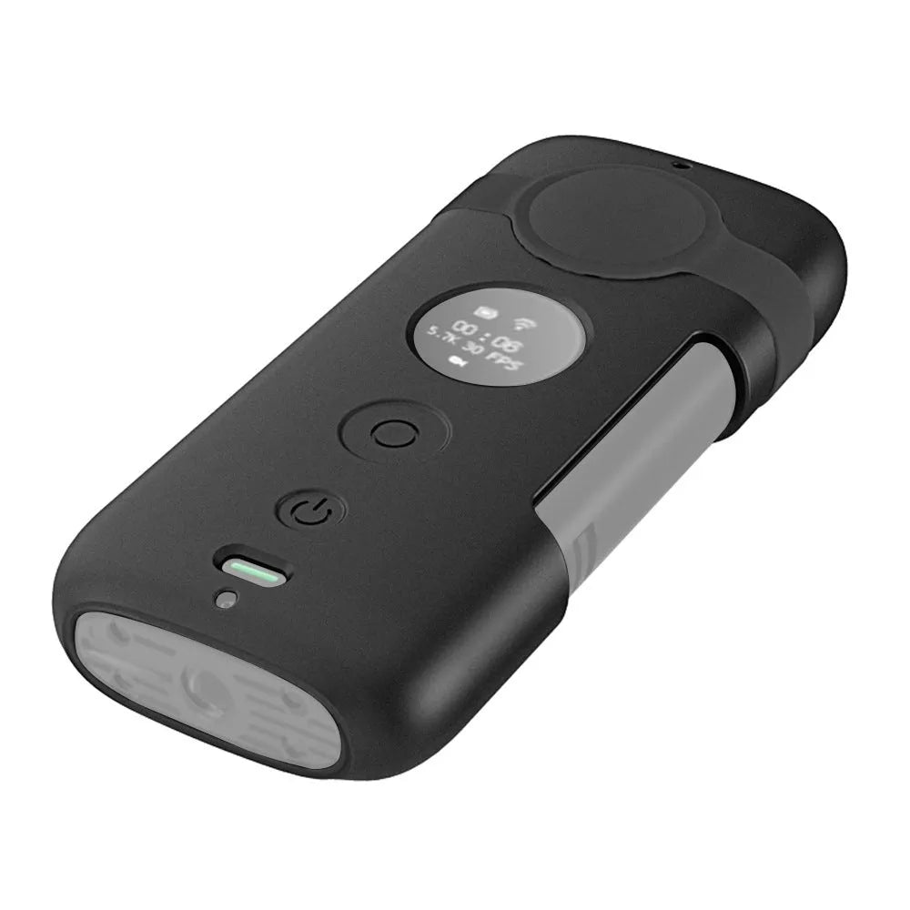Black silicone protection case for Insta360 One X camera showing precise hole positioning