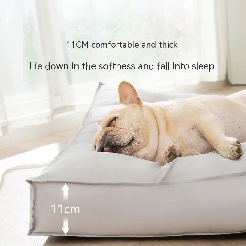 Waterproof dog bed mat in grey with removable washable cover, PP cotton padding, and non-slip bottom, size S to 2XL