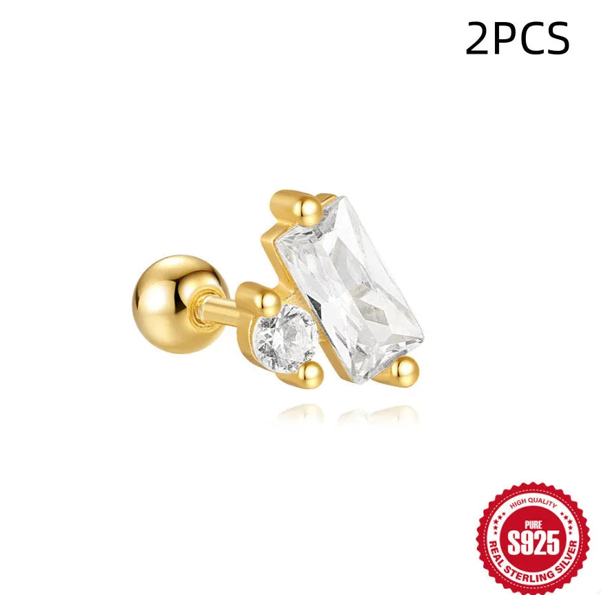 S925 sterling silver flower-shaped stud earrings with square gravel texture in gold electroplated colours