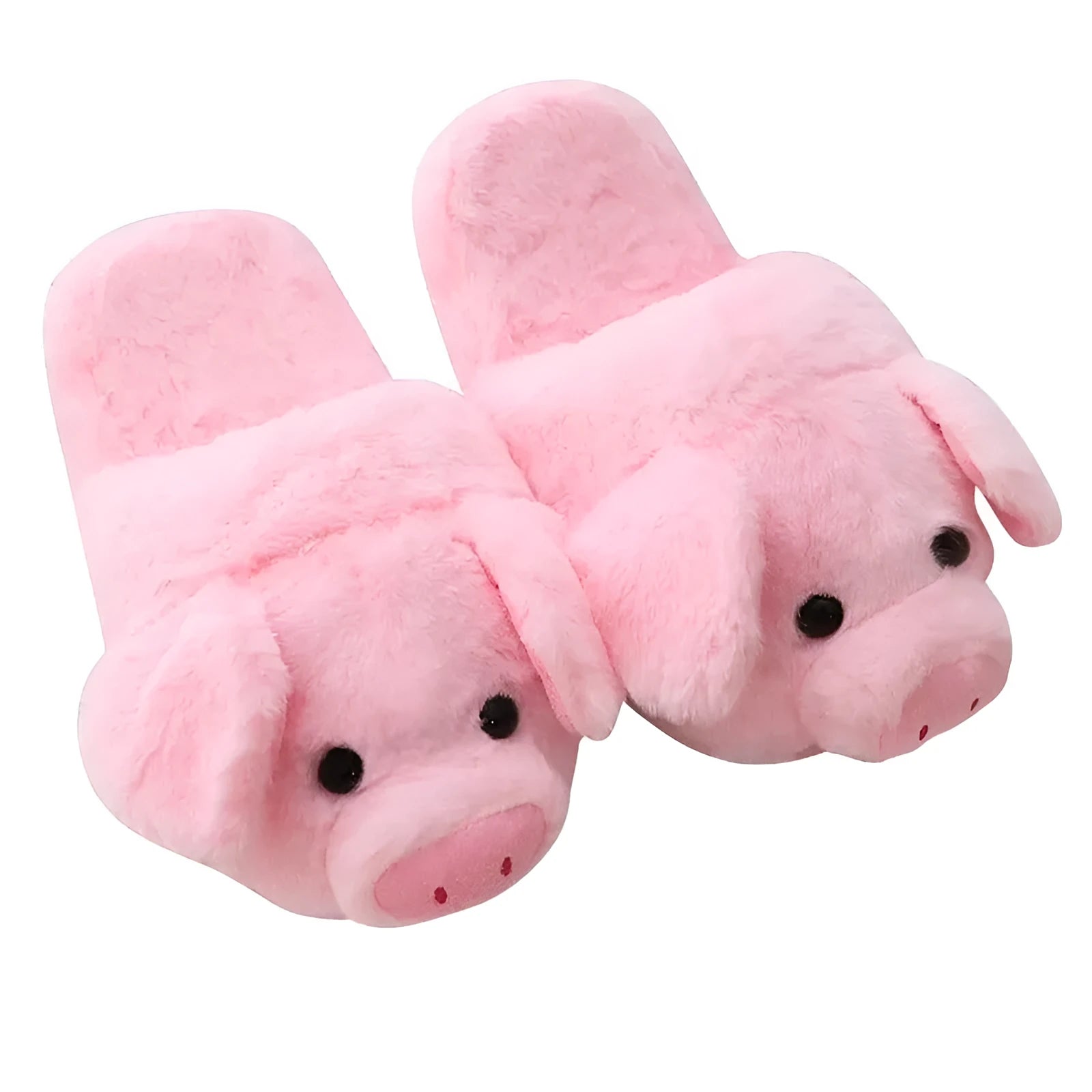 Pink pig character plush floor slippers on a white background
