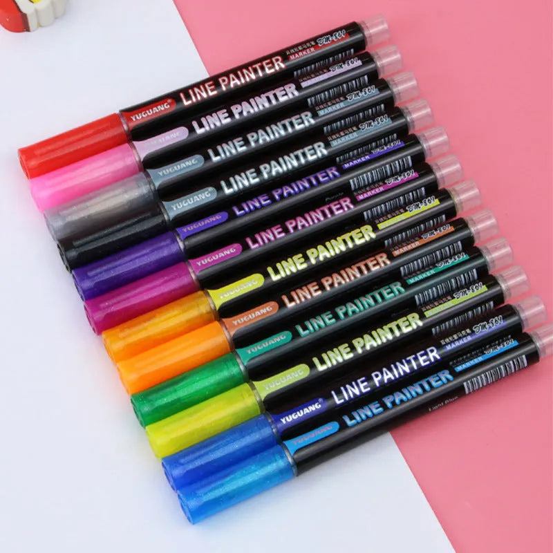 Double line outline pen metal body twelve colour set with 1-2mm wire width