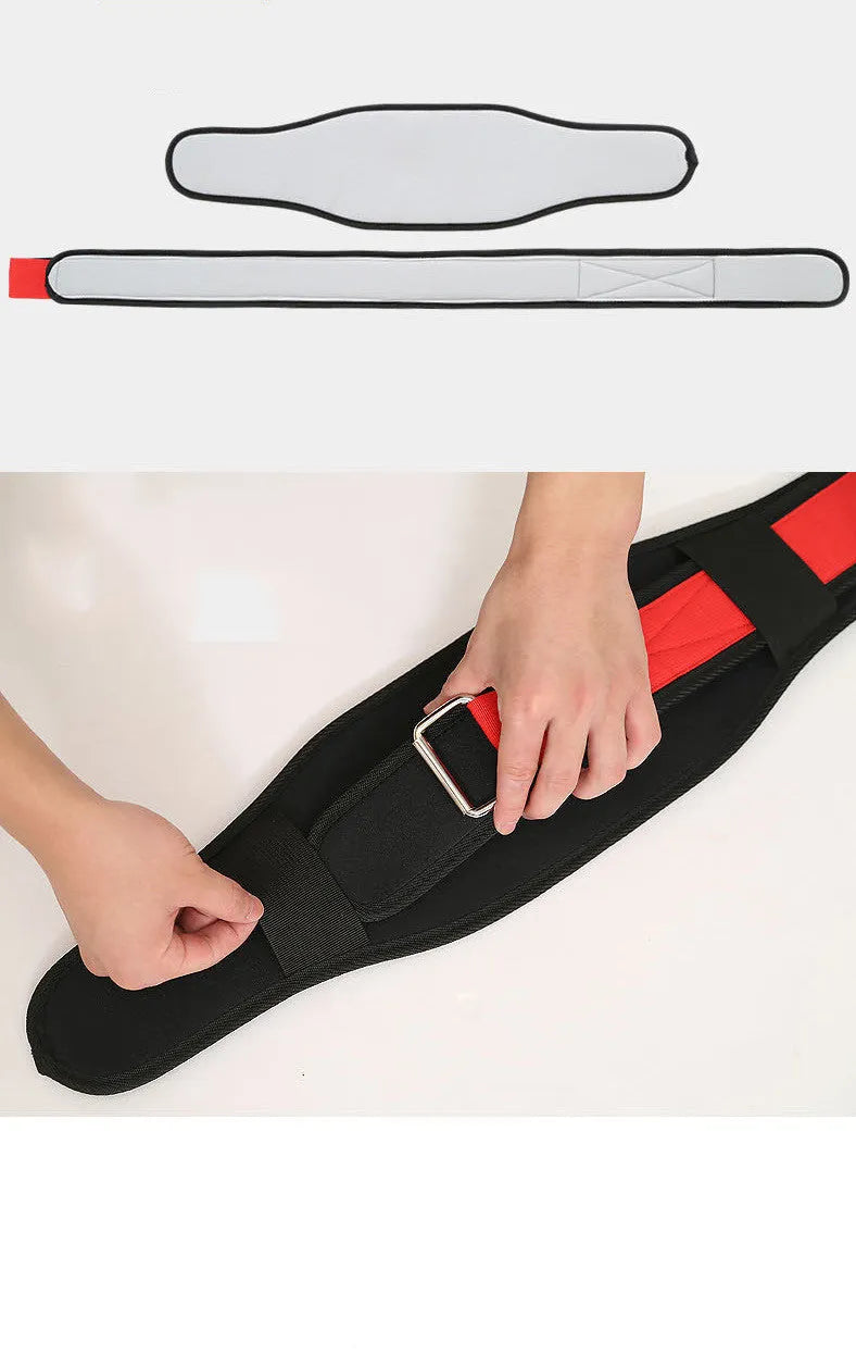 Black nylon fitness weightlifting waistband shown on adult size mannequin.