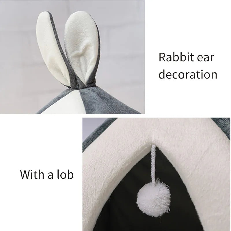 Rabbit Ear Mongolian Nest pet bed in Arctic velvet and PP cotton, grey colour, for cats and dogs