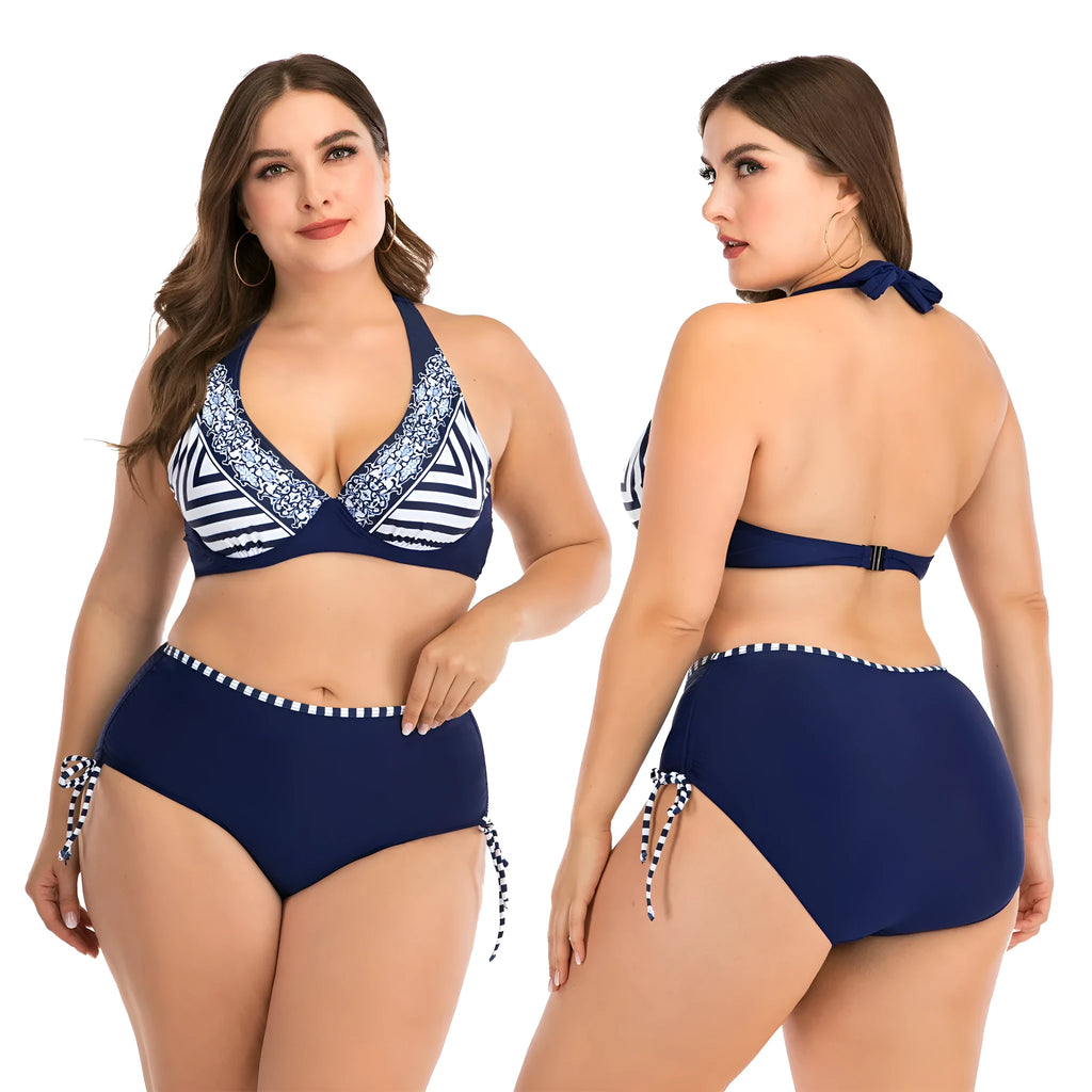 Fat woman underwire bikini in photo colour with steel support and chest pad, plus size L to 4XL