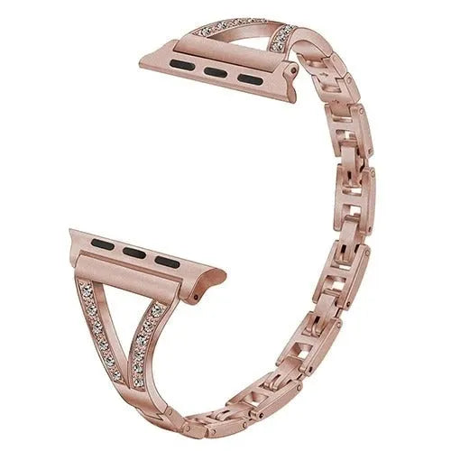 Stainless steel watch strap with diamond studs in gold colour for a 42/44mm watch