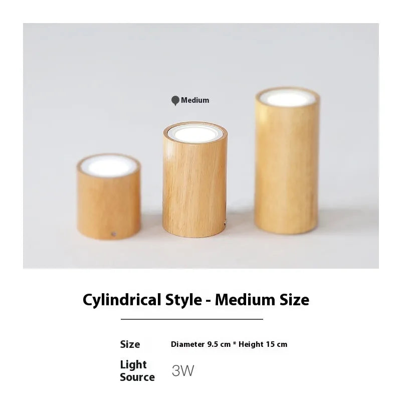 Modern solid wood surface mounted downlight in square and round shapes, shown in a wood colour finish.