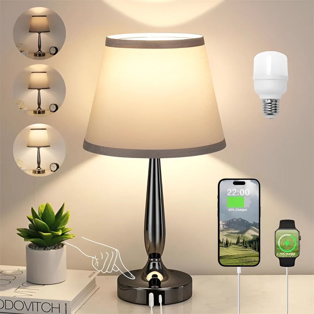 Decorative table lamp with touch dimming and metal lamp holder, small bedside night lamp in grey black or white