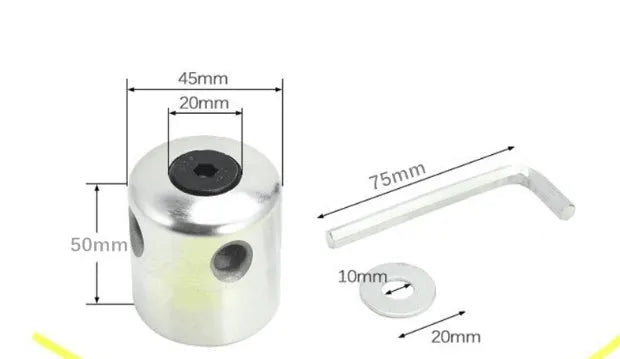 Aluminium cylinder grass trimmer replacement head with four light yellow square ropes and a wrench