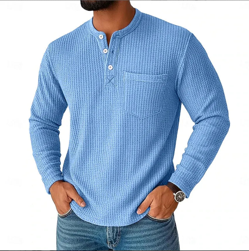 Men's long sleeve Henley shirt casual jacket with collar button front in light gray colour