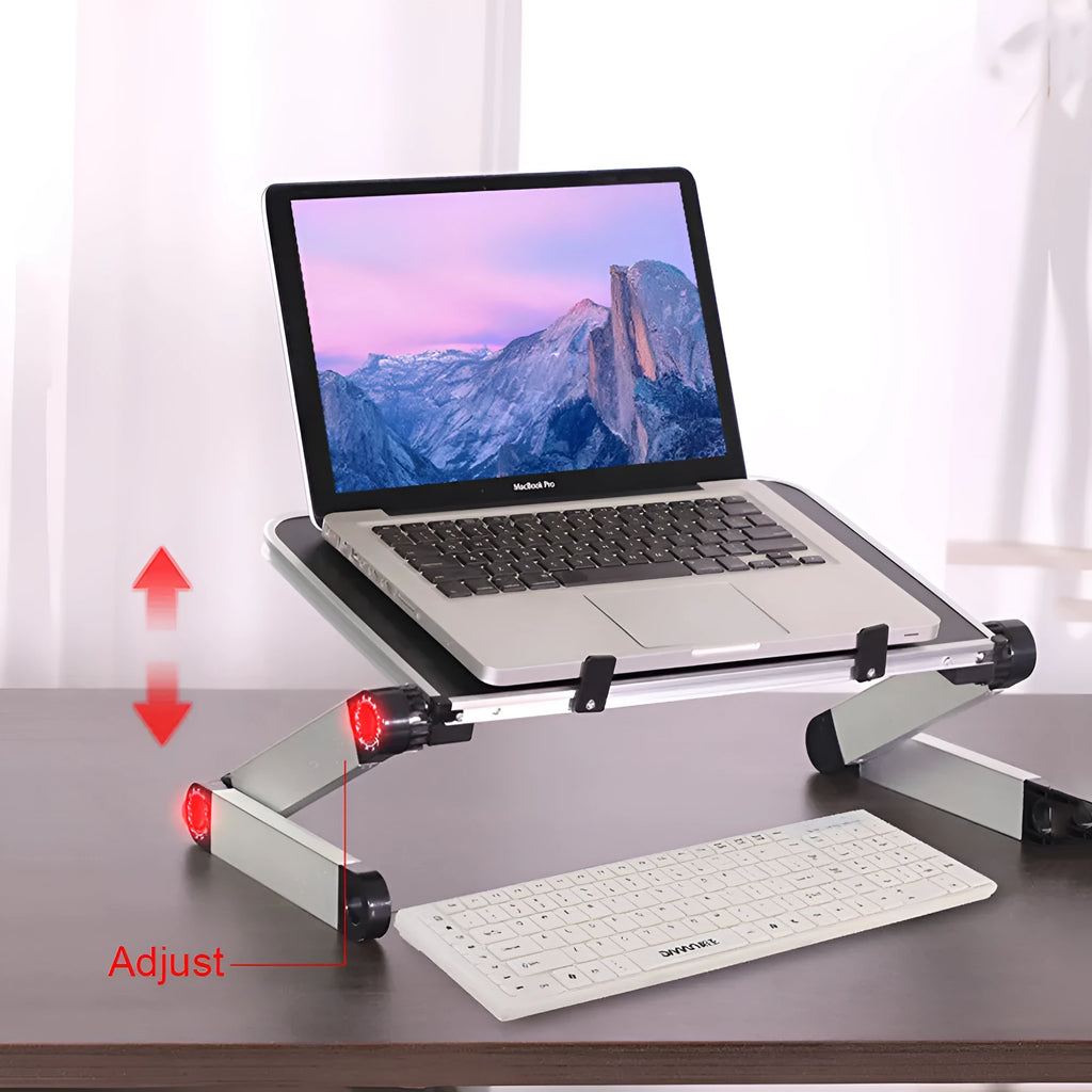 Foldable laptop stand in aluminium alloy and MDF, black and white option, with adjustable angle