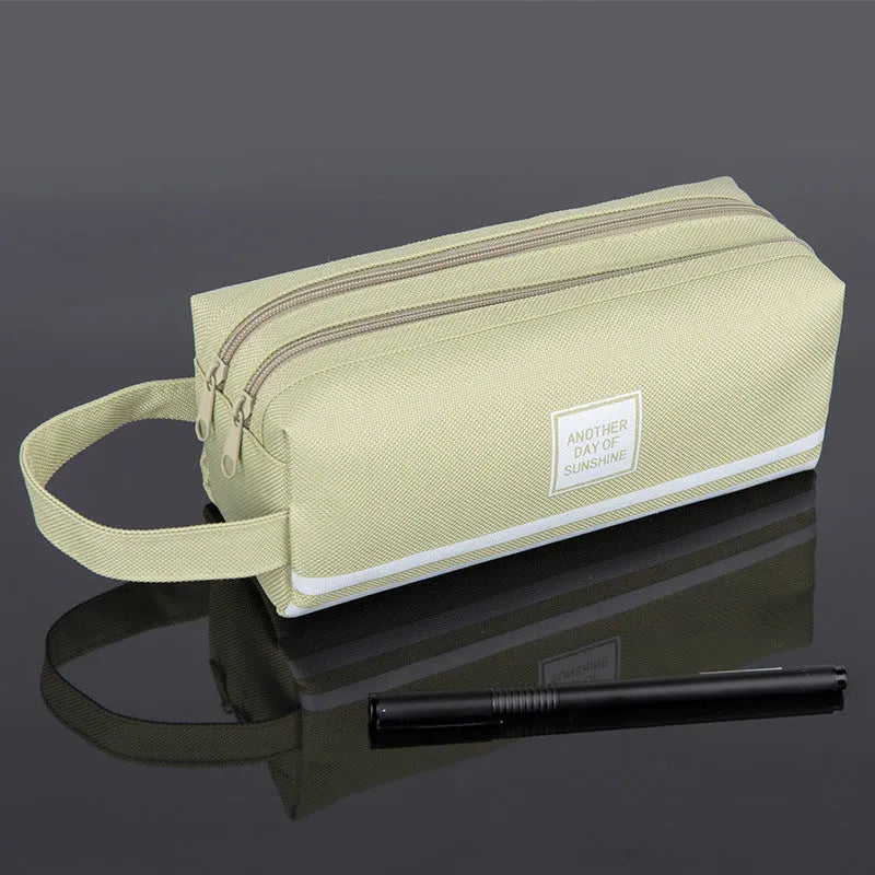 Canvas double-layer stationery box for junior high school students in blue colour