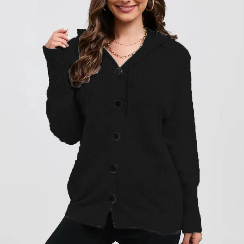 Women's loose fit hooded cardigan sweater in thick cotton with 3D pattern detail