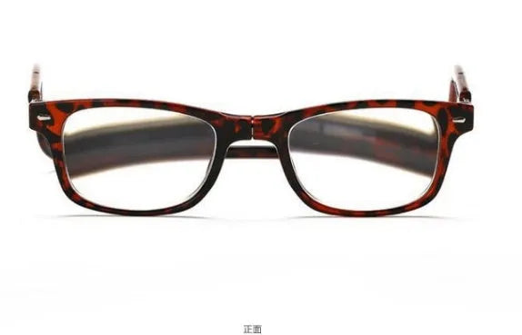 Portable magnetic hang neck reading glasses with pure titanium full frame, adjustable length, gray red legs colour