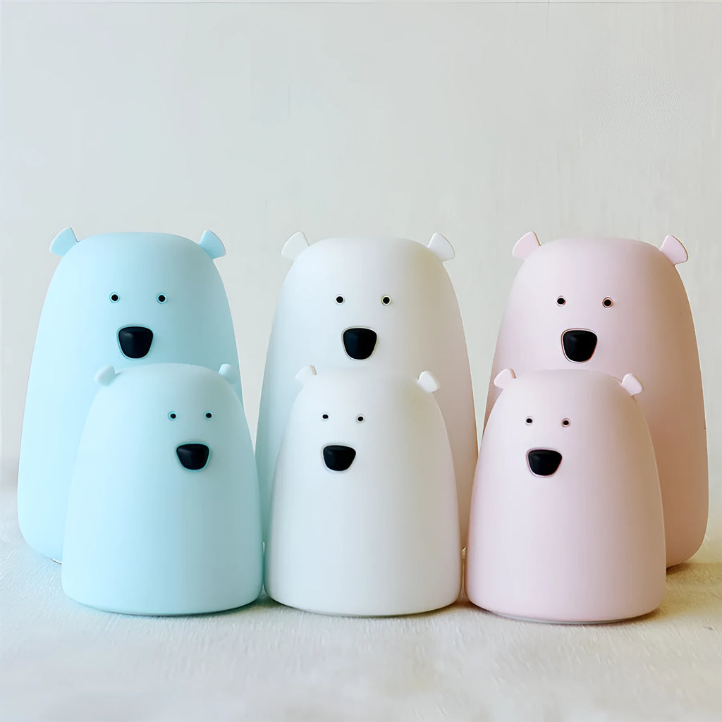 Silicone animal night light in blue, pink, or white with ABS body, 5V, battery or USB power option