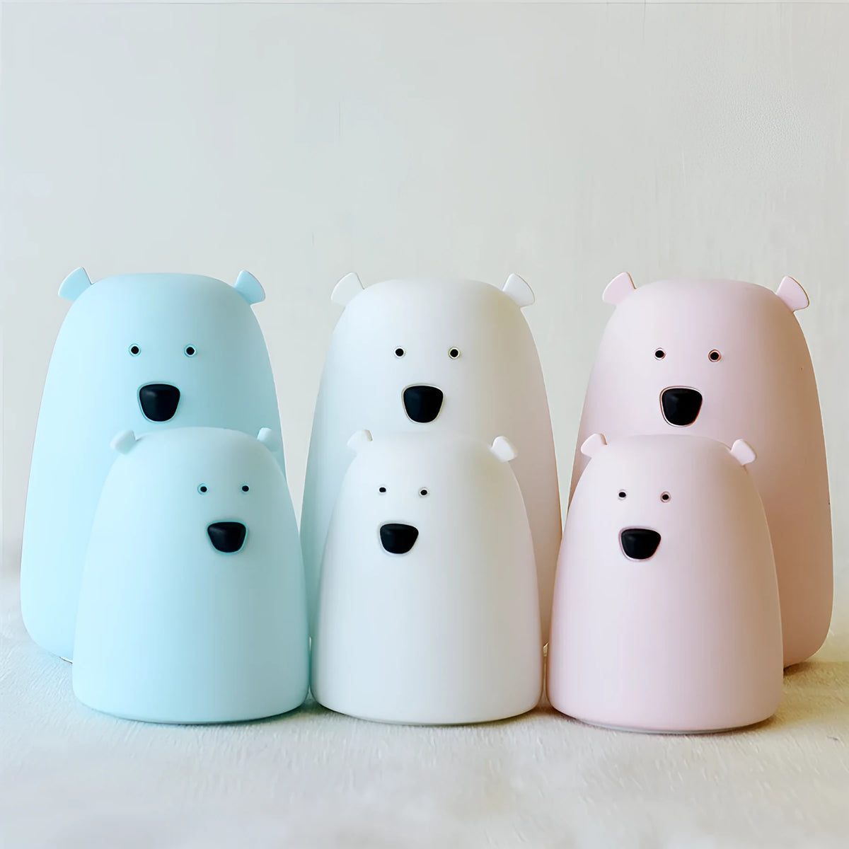 Silicone animal night light in blue, pink, or white with ABS body, 5V, battery or USB power option