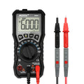 DM90A digital multimeter with test leads on a workbench, showing its display and temperature probe