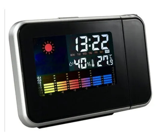 Digital electronic table clock, plastic, 16 x 6 x 12 cm, shown in Black USB and White USB options.
