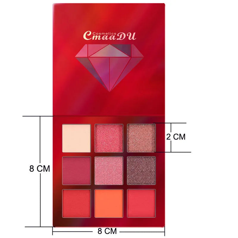 9-colour diamond shine eyeshadow palette, high-gloss eye shadow, 8 x 8 x 1.3 cm single box