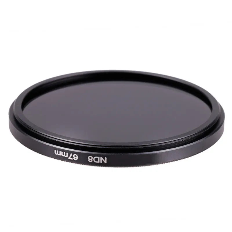 ND8 camera filter with slim aviation aluminium frame on a camera lens