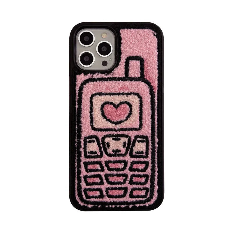 Pink TPU iPhone back cover case with a textured towel embroidered design.