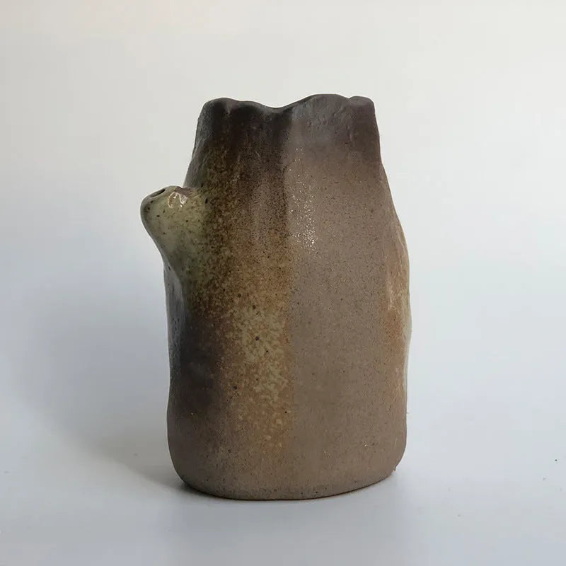 Glazed ceramic small vase in creative Japanese style as decorative ornament with six colour options