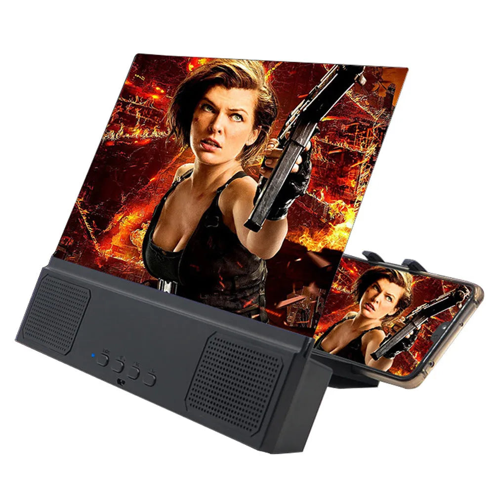 12-inch mobile phone screen amplifier with black ABS housing and a large acrylic lens.