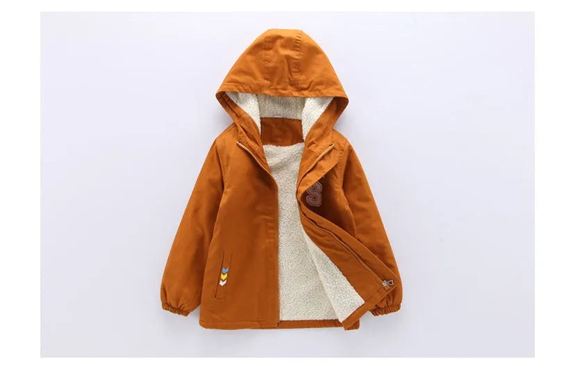 Children's winter jacket with velvet lining Korean style windbreaker in brown, green, navy sizes 110-160cm