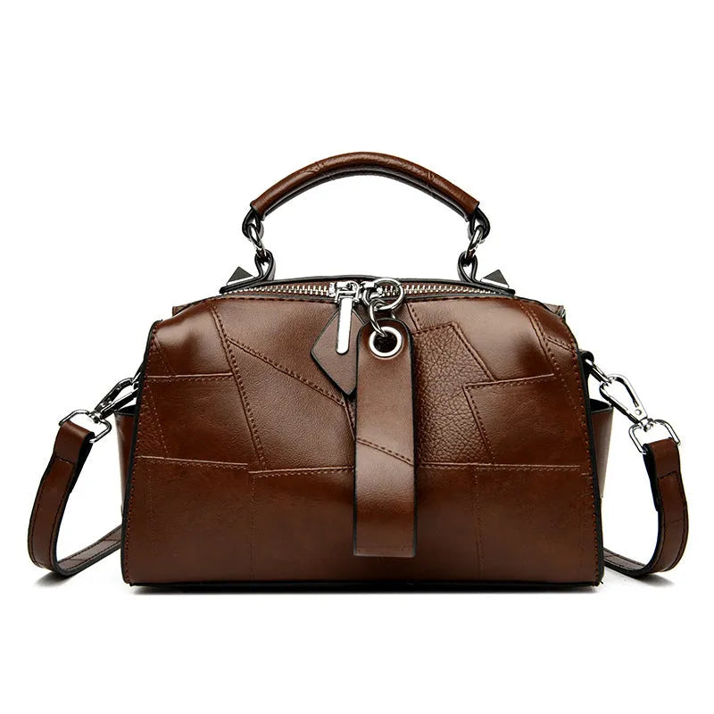 Urban simple large capacity PU handbag for women in light brown with shoulder strap and multiple pockets