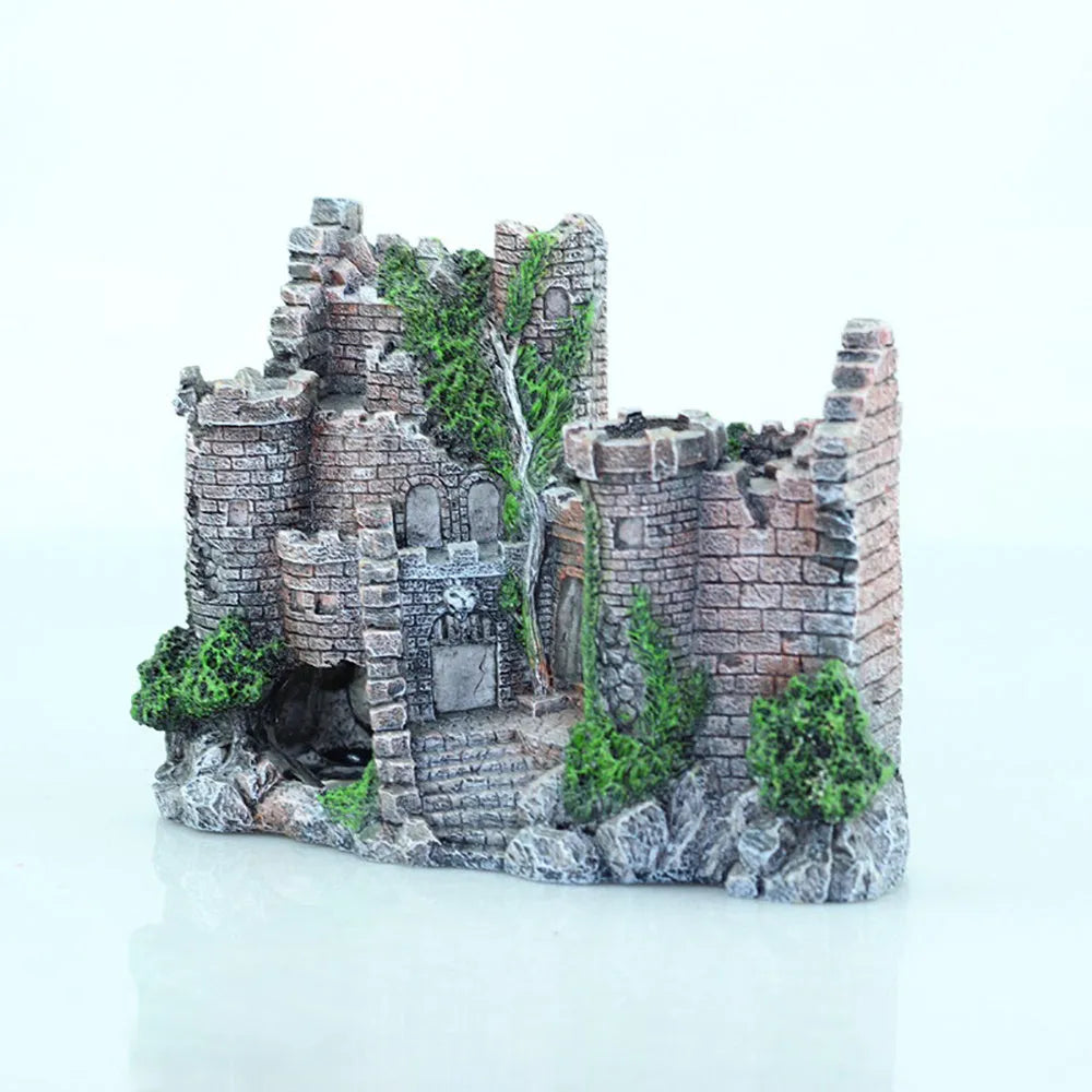 Resin castle aquarium decoration in Castle colour, 17 x 6 x 13cm, retro European style fish tank ornament