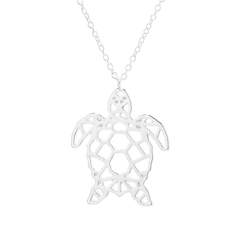 Hollow turtle pendant alloy necklace golden colour snake bone chain women jewellery