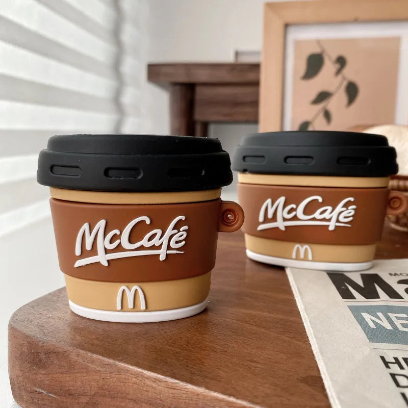 Creative M coffee cup silicone earphone case for AirPods 1 2 Pro 3 in coffee colour