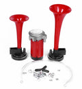 12V electric horn in black or red, 220mm or 170mm length, 105-115dB, 60/50W