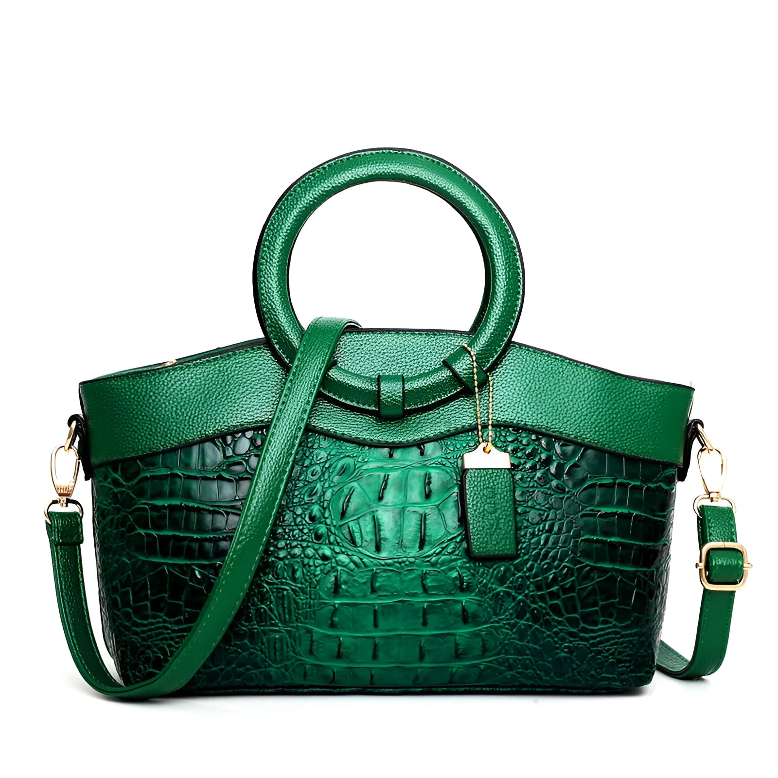Ladies fashion handbag with shoulder strap showing zipper compartments in multiple colour options
