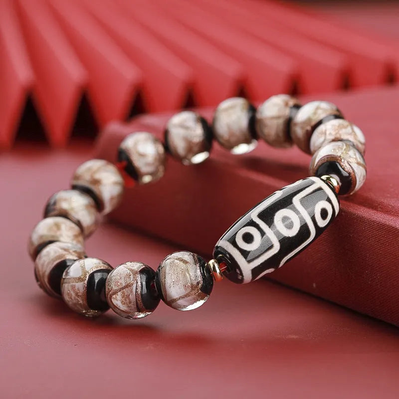 Handcrafted five-colour Chinese lucky bracelet with snake beads on wrist, showing coloured glaze in 10mm, 12mm, 14mm sizes.