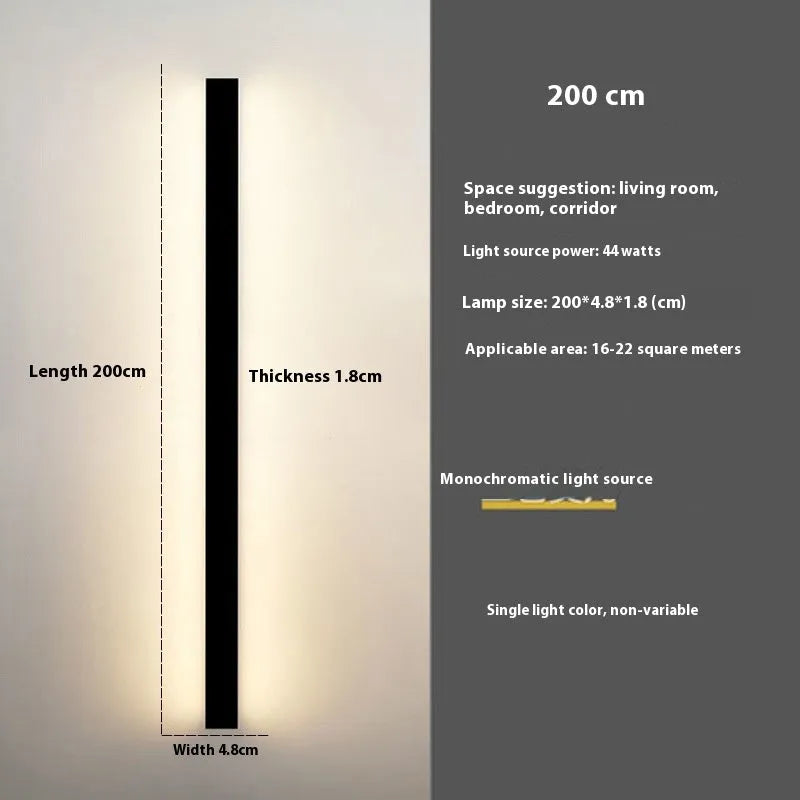 Black minimalist bedside wall lamp in 40cm to 200cm lengths with three light colour options on a wall