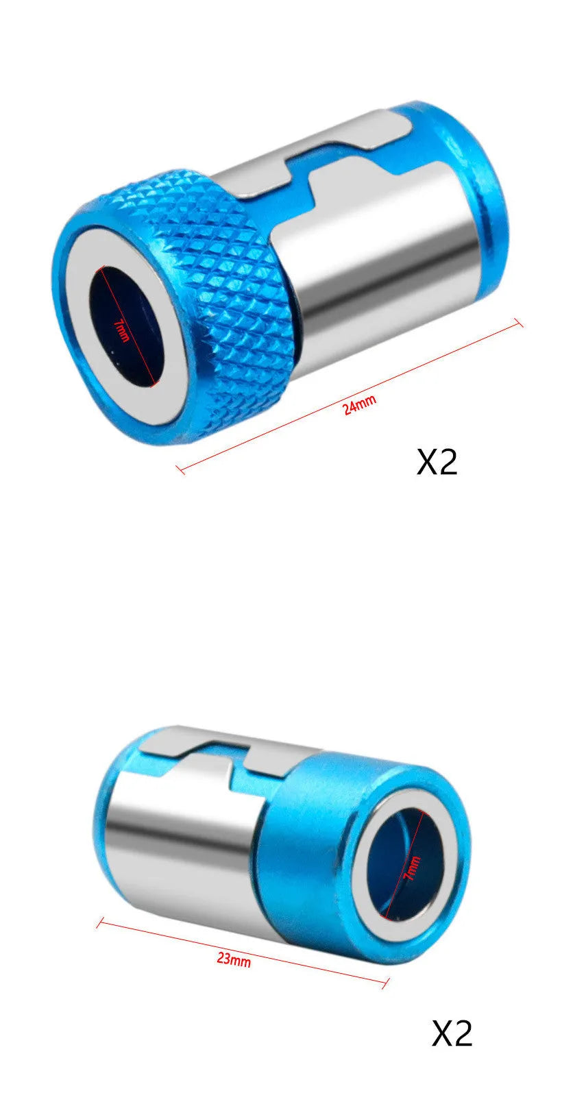 Light blue screwdriver bit with magnetic ring for slotted screw assembly