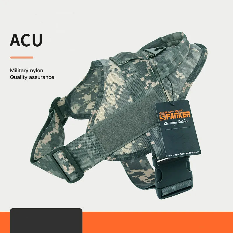 Adjustable dog harness in black made from 1050D nylon with UTX buckle, side view on floor